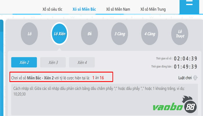 How much does lô xiên 2 win?